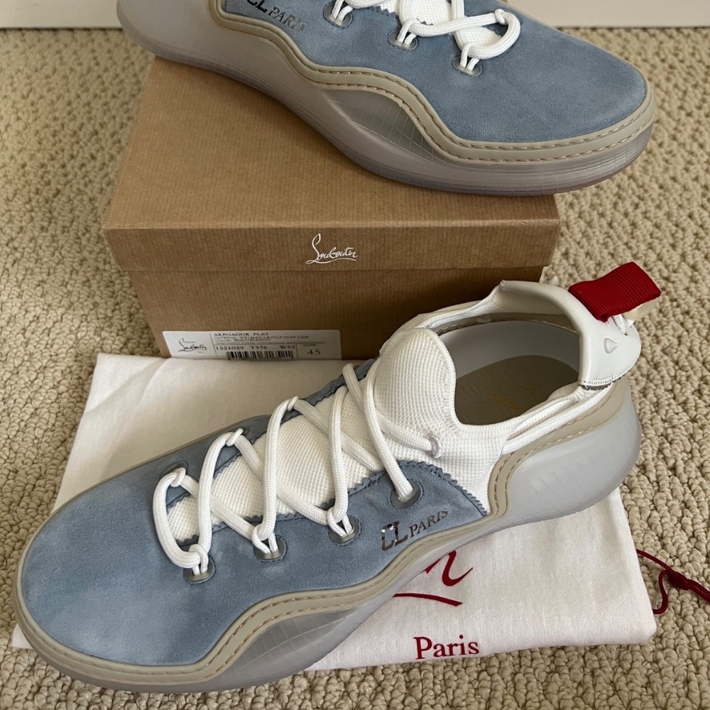 NIB Christian Louboutin Arpoador Zinc White Suede Drawstring Low Top Sneakers 45